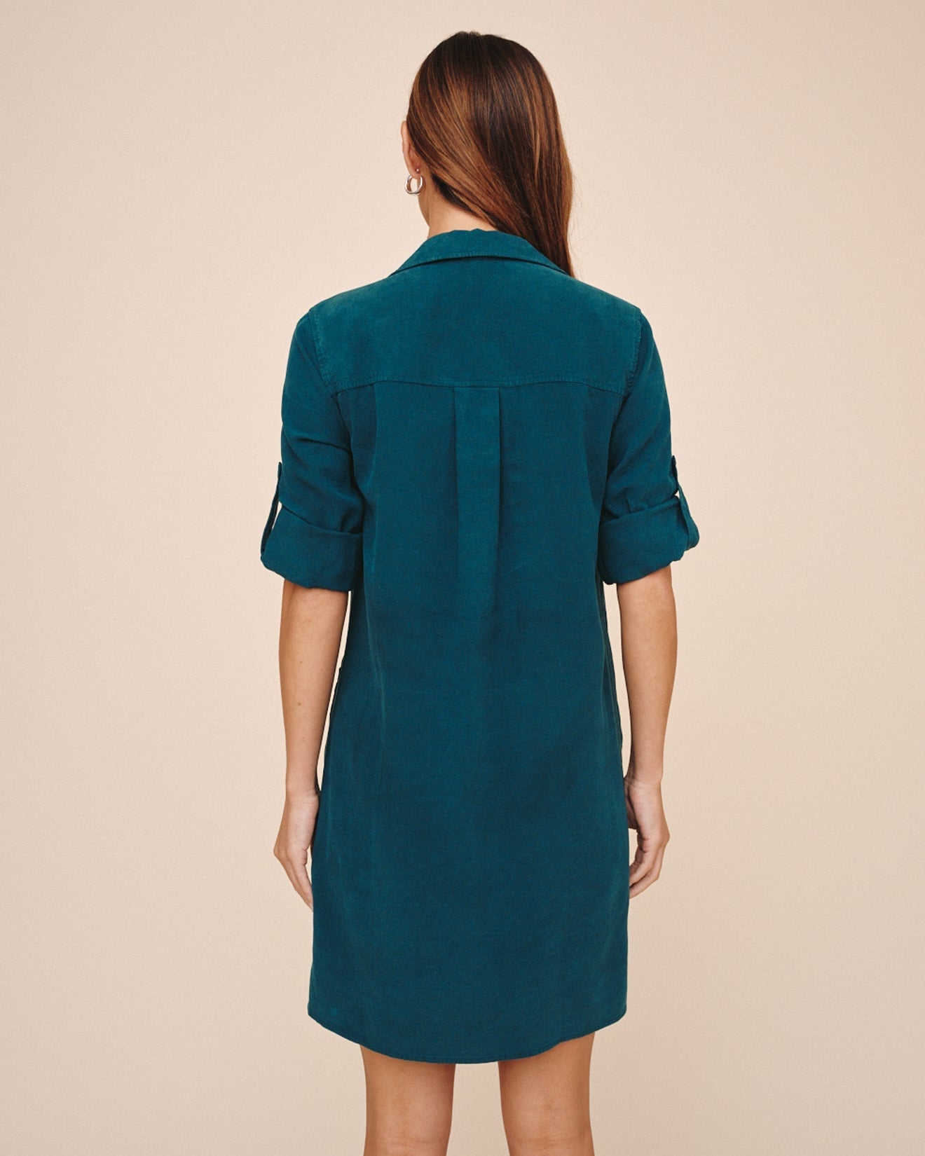Bella Dahl A Line Rolled Tab Sleeve Dress - Twilight Teal