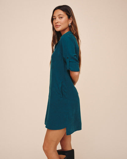 Bella Dahl A Line Rolled Tab Sleeve Dress - Twilight Teal