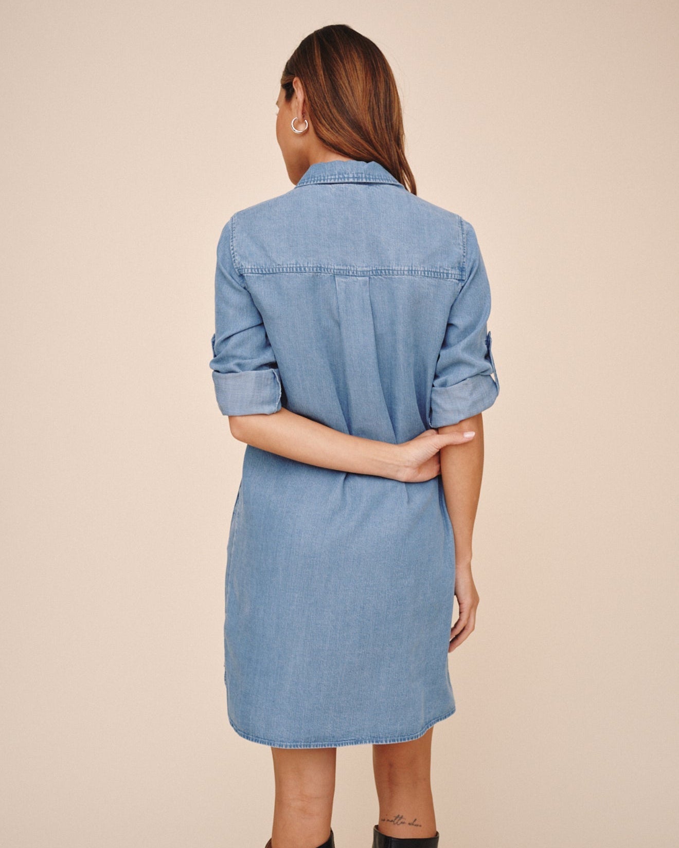 Bella Dahl A Line Rolled Tab Sleeve Dress - Indigo Harbor Wash