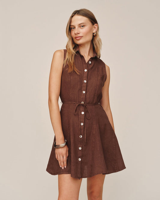 Bella Dahl Sleeveless Seamed Shirt Dress - Sea Glass Brown