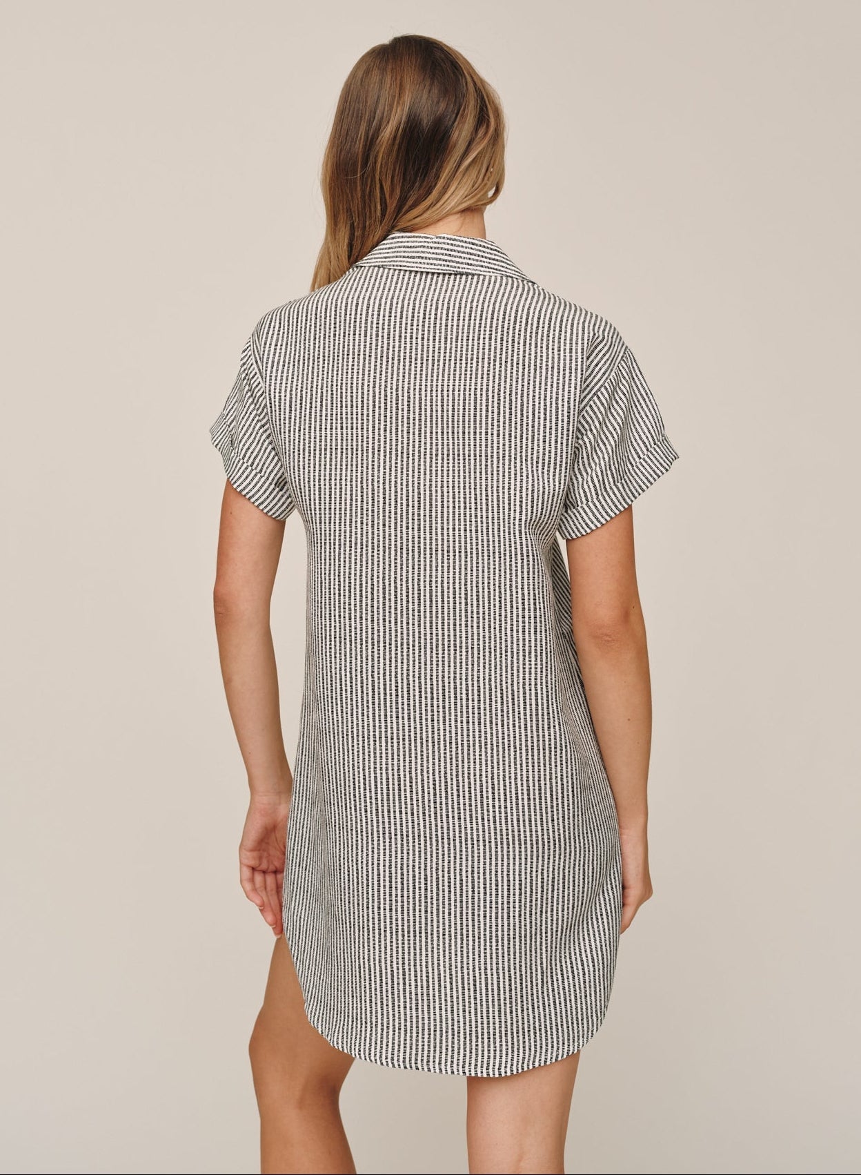Bella Dahl Roll Sleeve Pocket Shirt Dress - Hatch Stripe