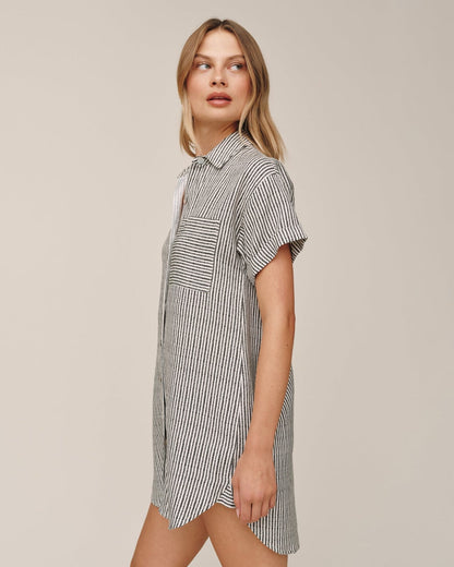 Bella Dahl Roll Sleeve Pocket Shirt Dress - Hatch Stripe