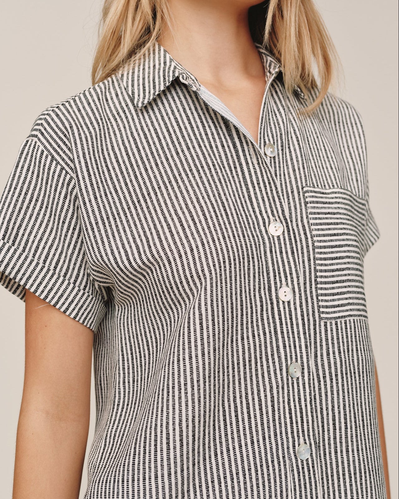 Bella Dahl Roll Sleeve Pocket Shirt Dress - Hatch Stripe