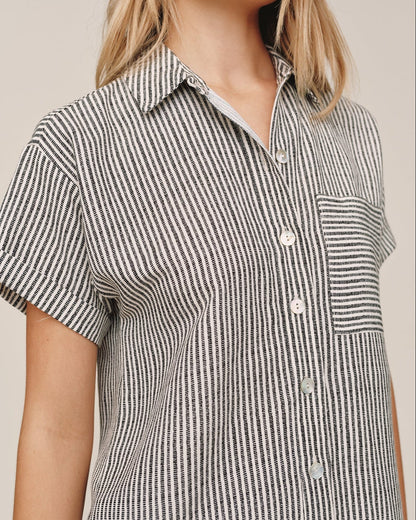 Bella Dahl Roll Sleeve Pocket Shirt Dress - Hatch Stripe