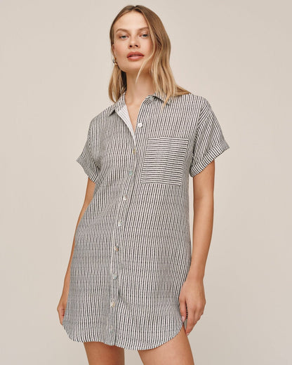 Bella Dahl Roll Sleeve Pocket Shirt Dress - Hatch Stripe