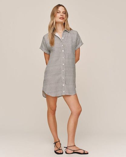 Bella Dahl Roll Sleeve Pocket Shirt Dress - Hatch Stripe
