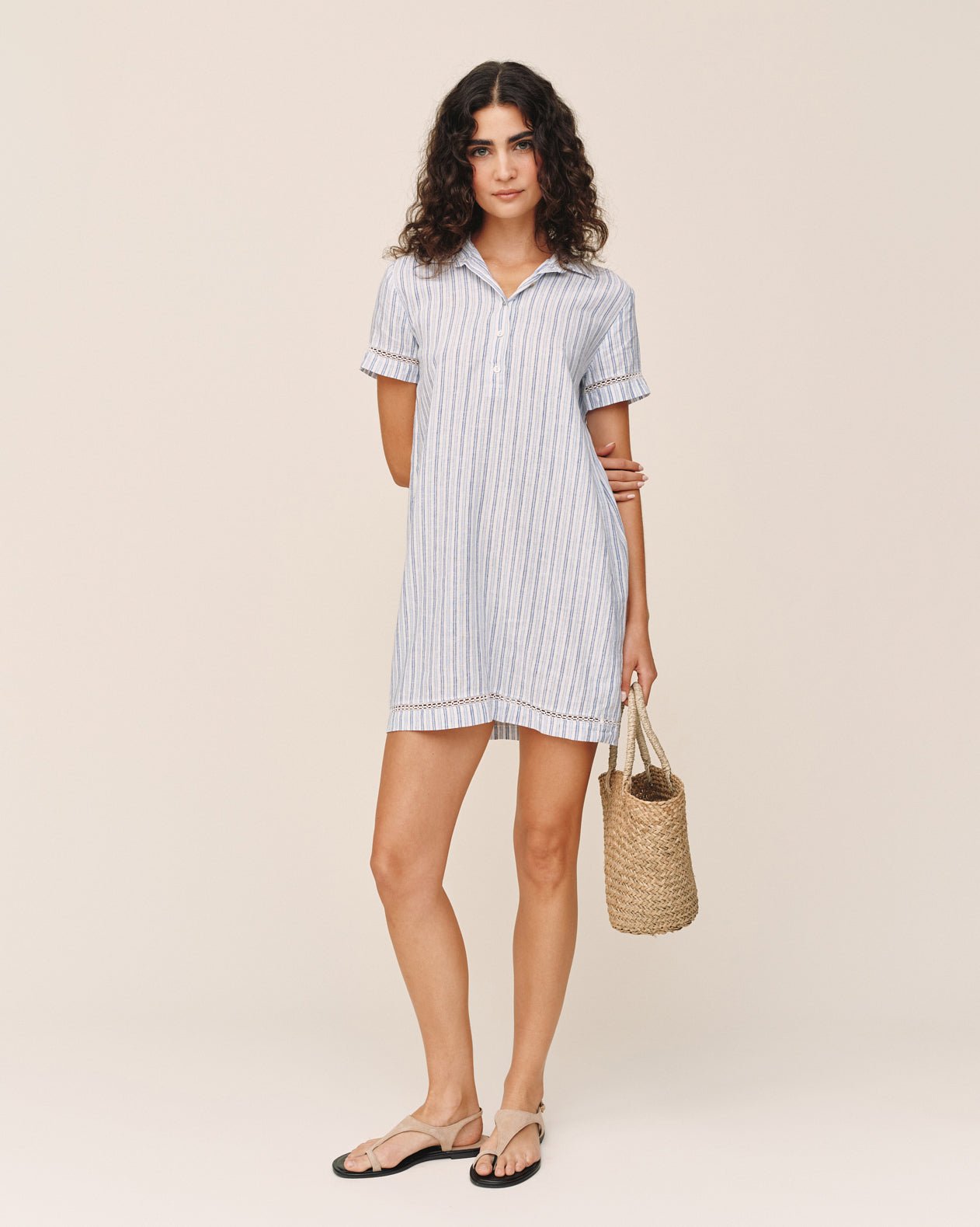 Bella Dahl Short Sleeve Pullover Shirt Dress - Ocean Blue Stripe