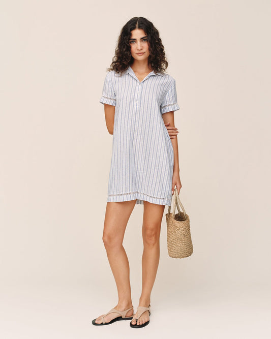 Bella Dahl Short Sleeve Pullover Shirt Dress - Ocean Blue Stripe