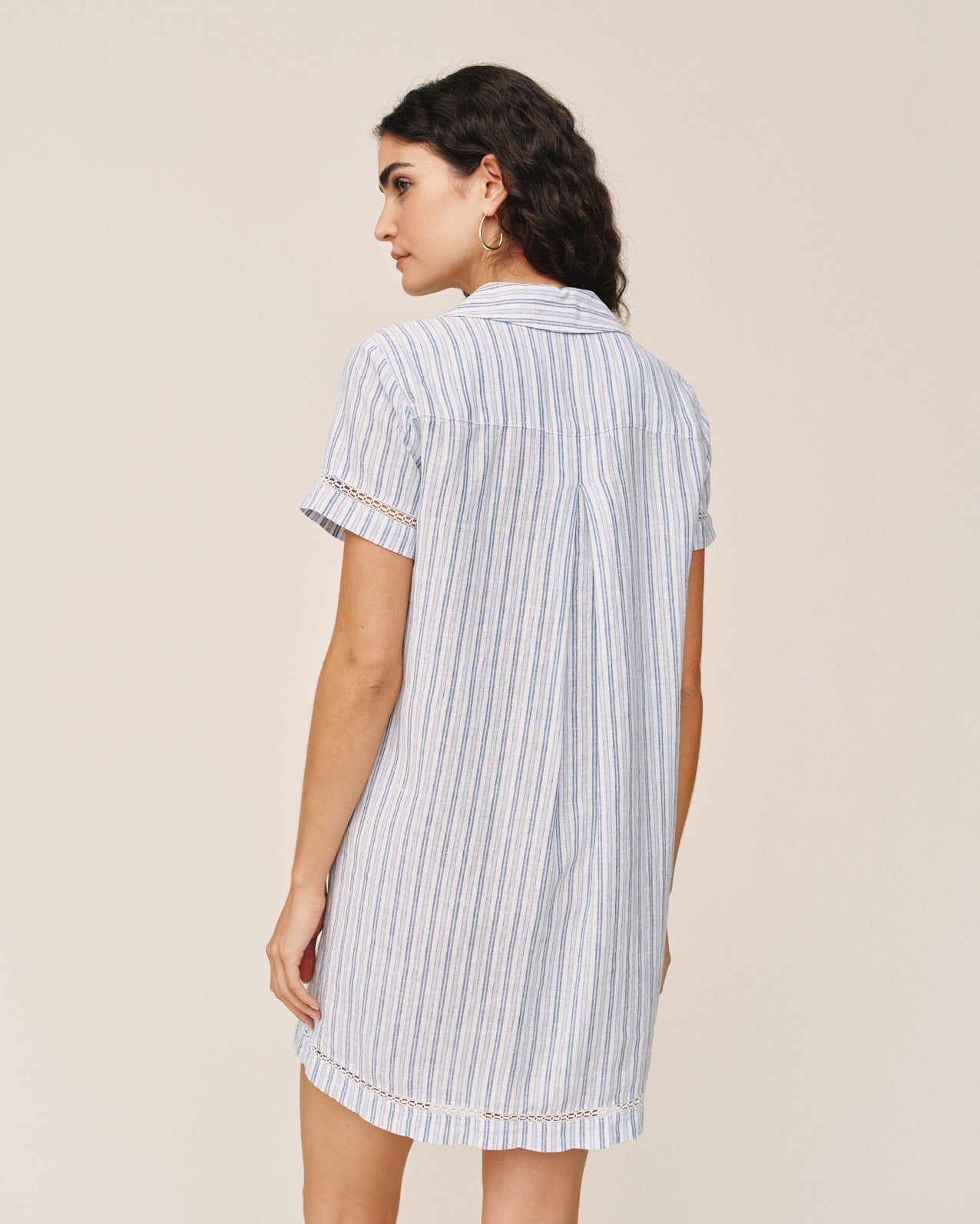 Bella Dahl Short Sleeve Pullover Shirt Dress - Ocean Blue Stripe