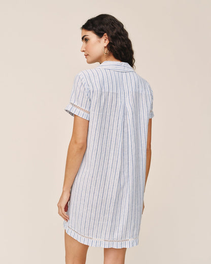 Bella Dahl Short Sleeve Pullover Shirt Dress - Ocean Blue Stripe