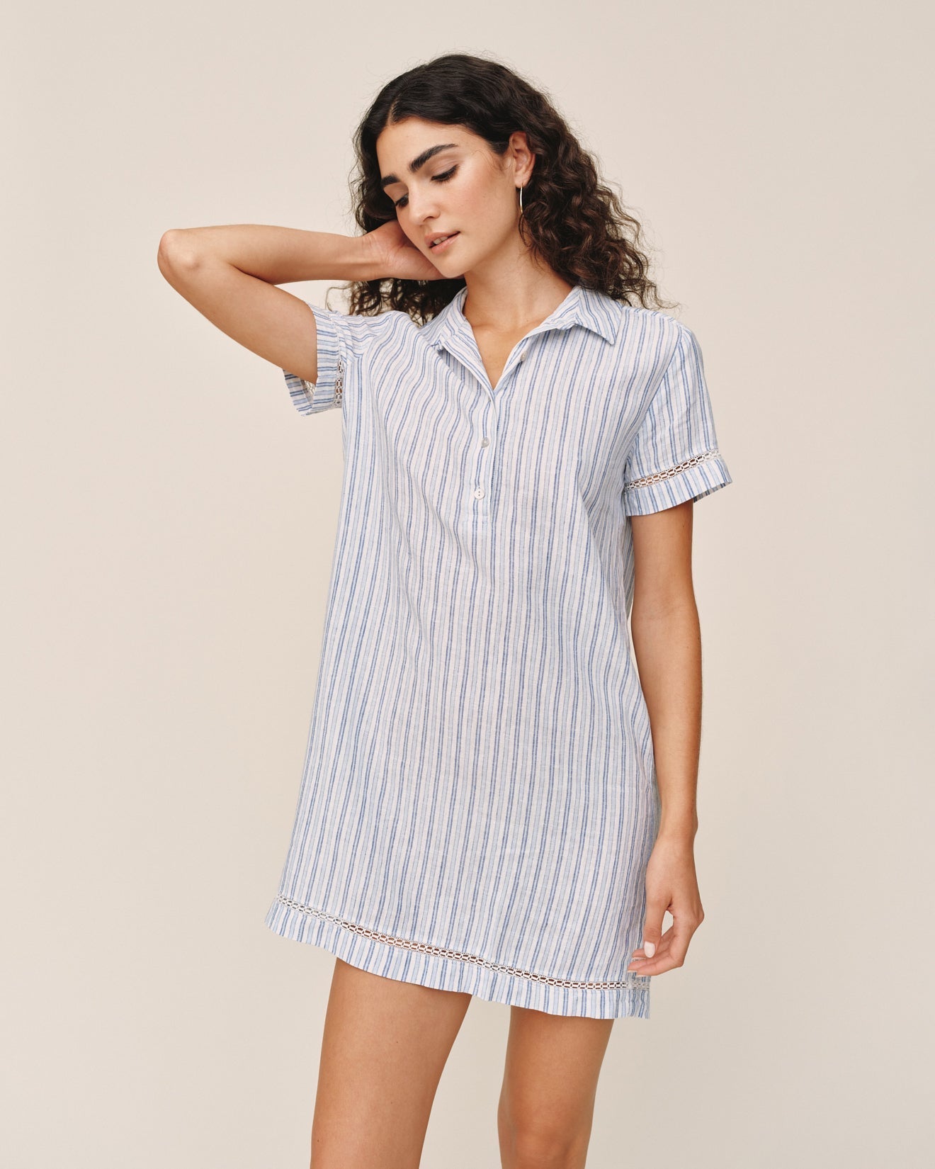 Bella Dahl Short Sleeve Pullover Shirt Dress - Ocean Blue Stripe