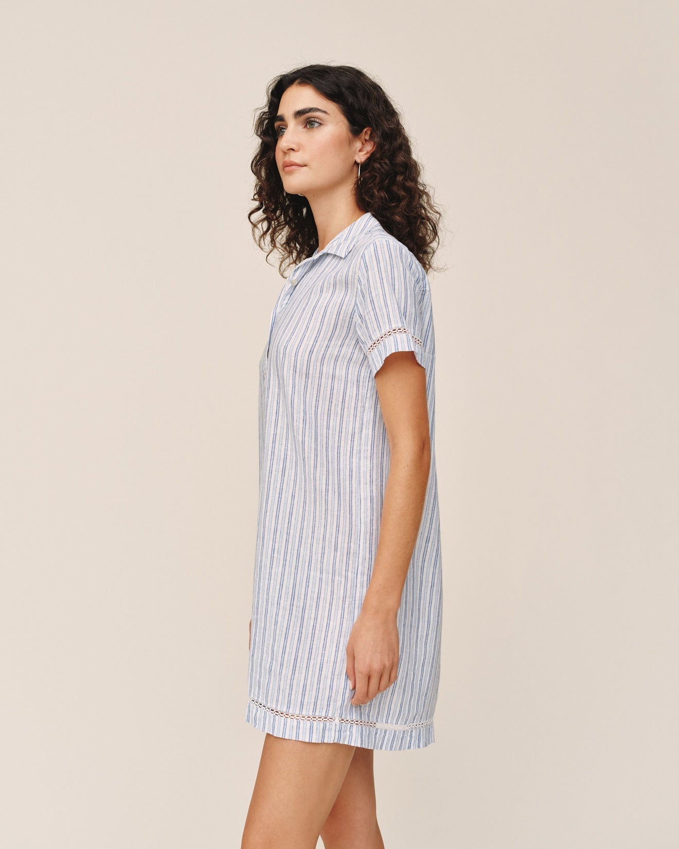 Bella Dahl Short Sleeve Pullover Shirt Dress - Ocean Blue Stripe