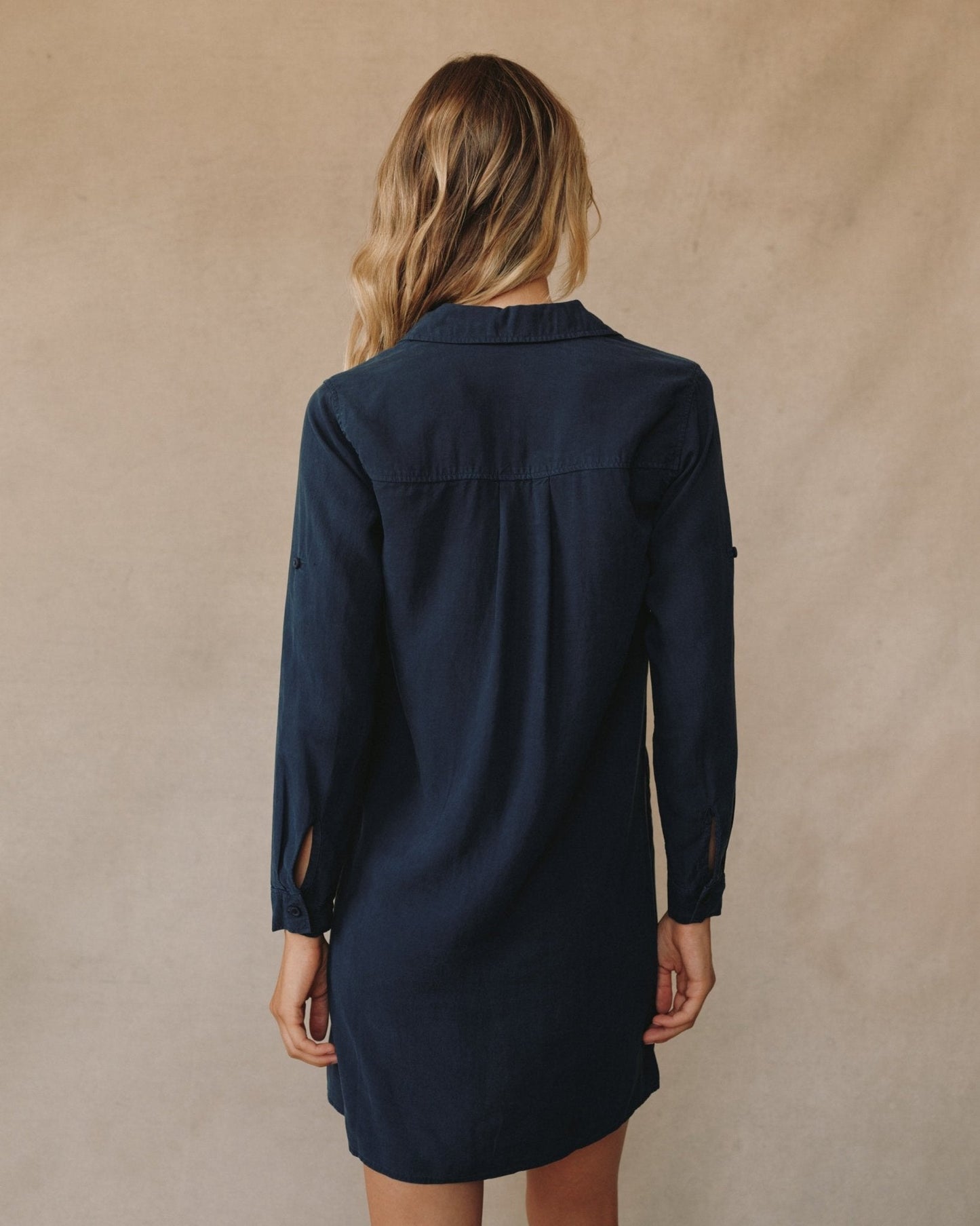 Bella Dahl A-Line Rolled Tab Sleeve Dress in Endless Sea - Bella Dahl