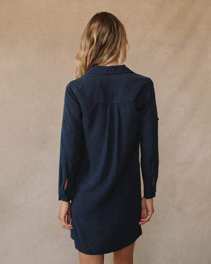 Bella Dahl A-Line Rolled Tab Sleeve Dress in Endless Sea - Bella Dahl