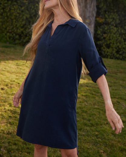 Bella Dahl A-Line Rolled Tab Sleeve Dress in Endless Sea - Bella Dahl