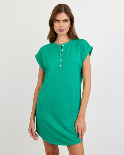 Bella Dahl Cap Sleeve Placket Dress - Aqua Green
