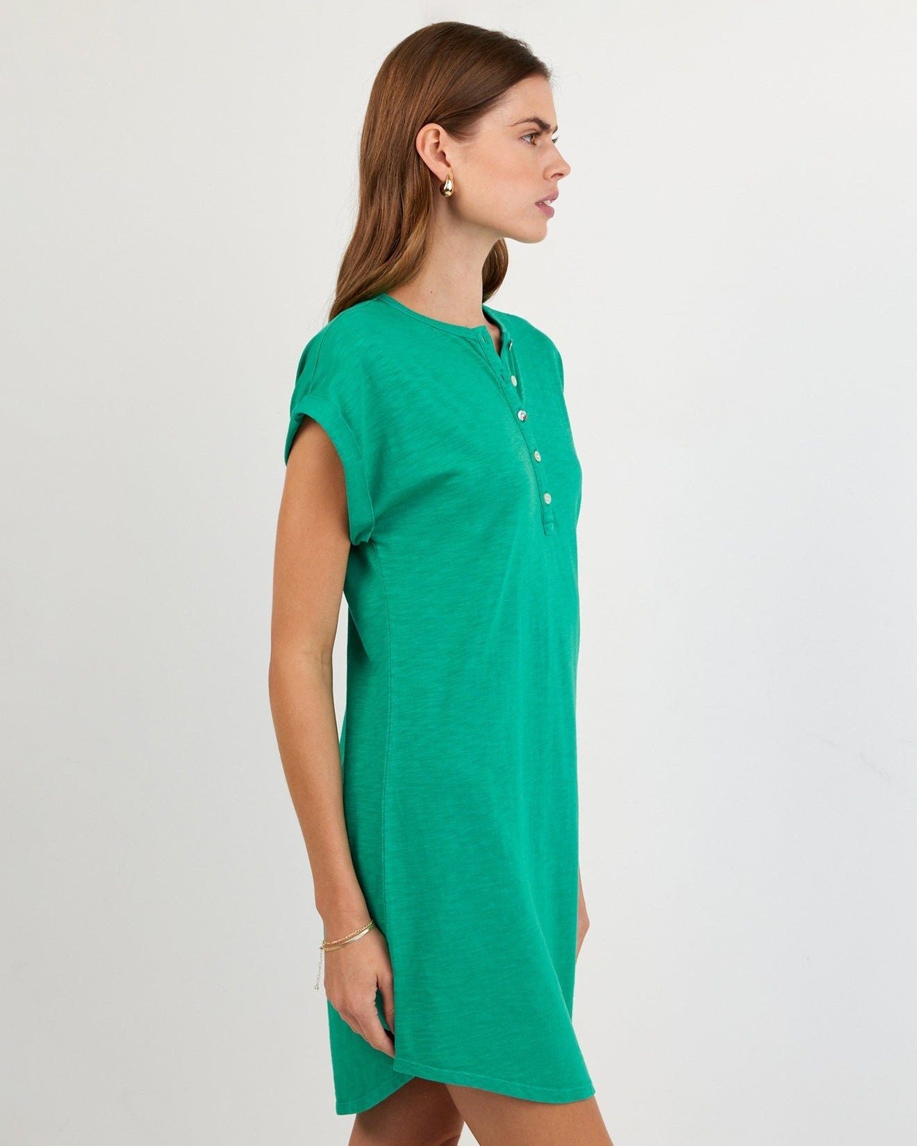 Bella Dahl Cap Sleeve Placket Dress - Aqua Green