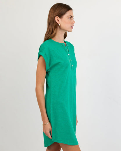 Bella Dahl Cap Sleeve Placket Dress - Aqua Green