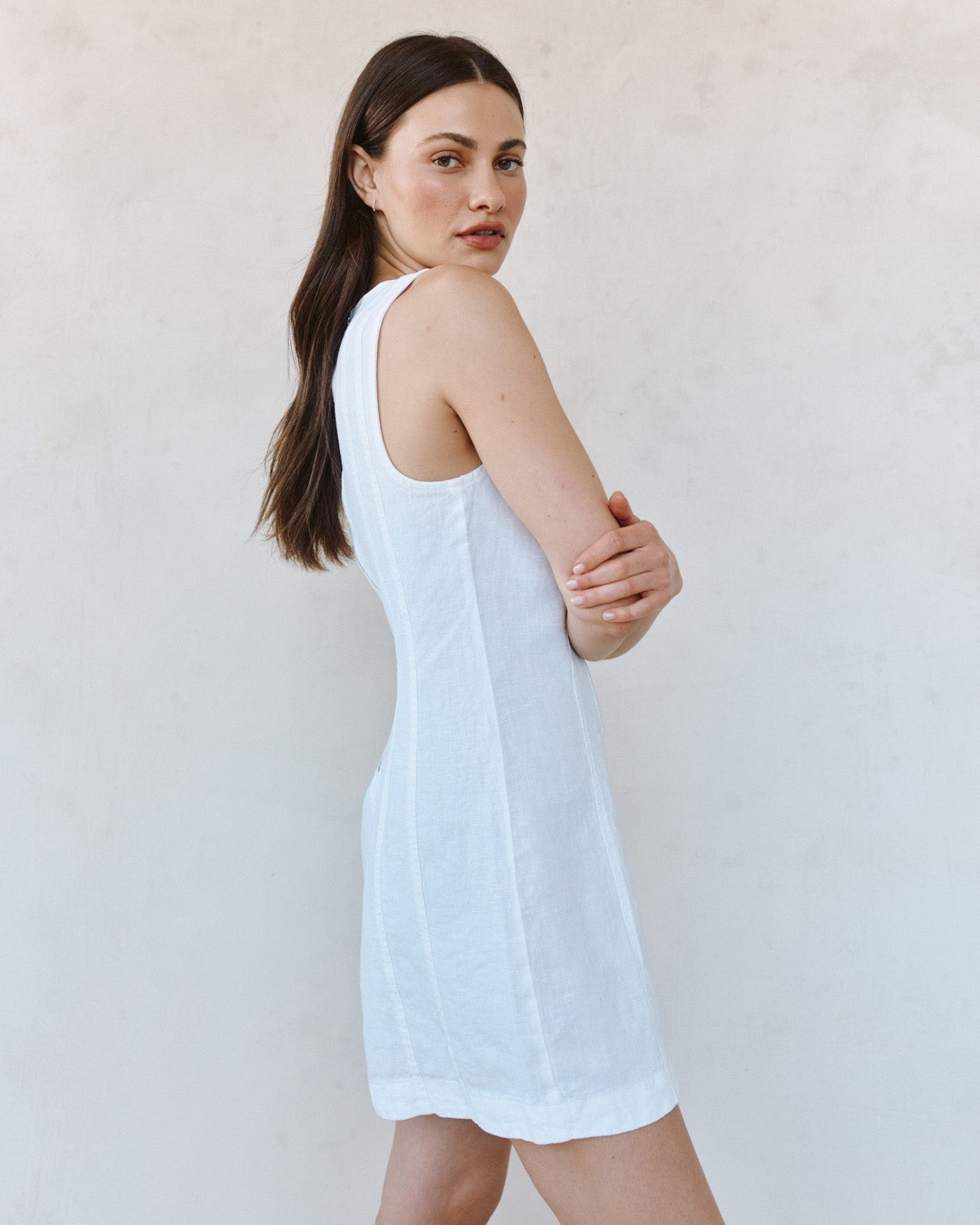 Bella Dahl Seamed Zip Back Mini Dress - White