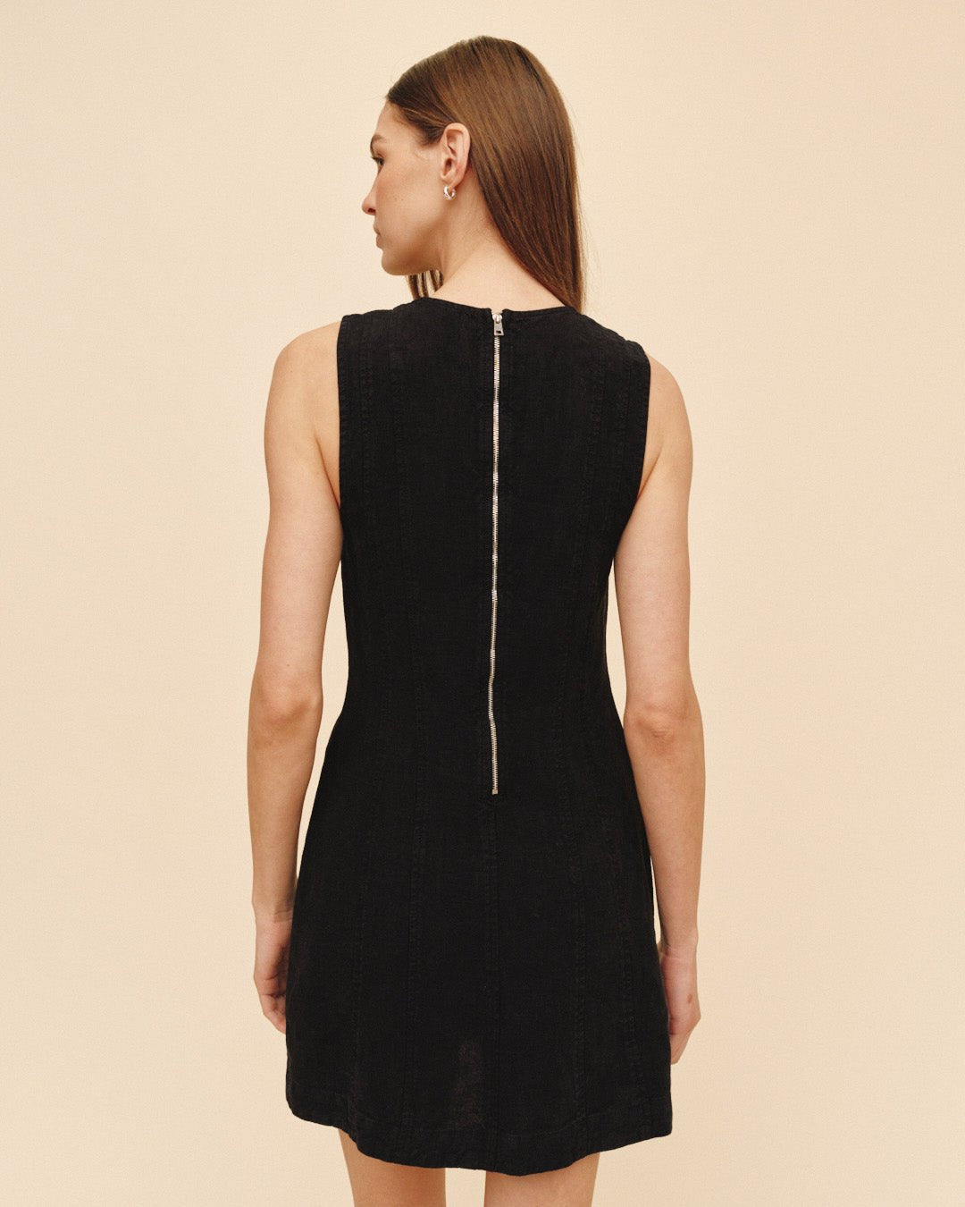 Bella Dahl Seamed Zip Back Mini Dress - Black