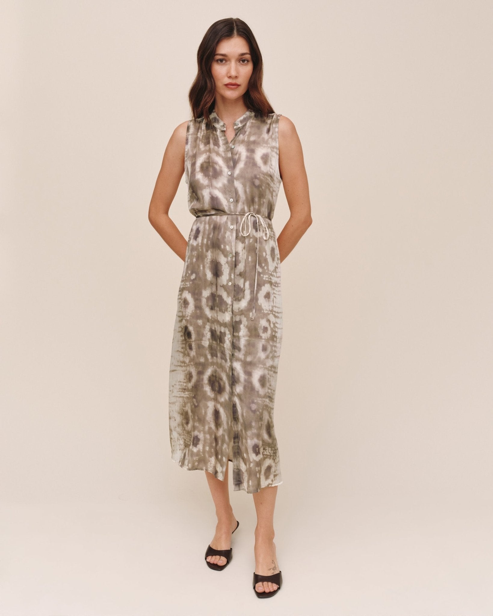 Bella Dahl Sleeveless Belted Midi Dress - Sage Snake Print