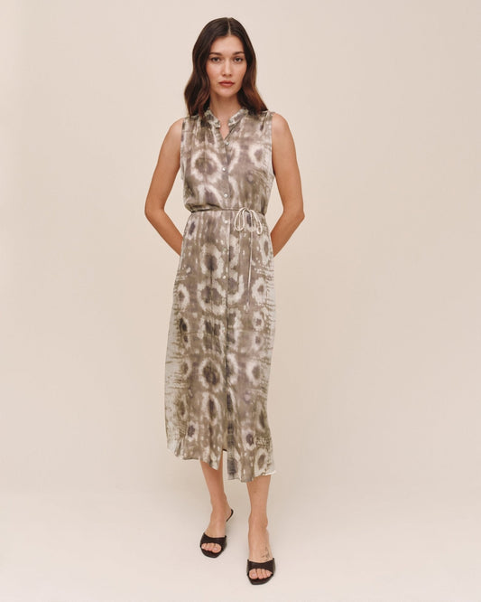 Bella Dahl Sleeveless Belted Midi Dress - Sage Snake Print