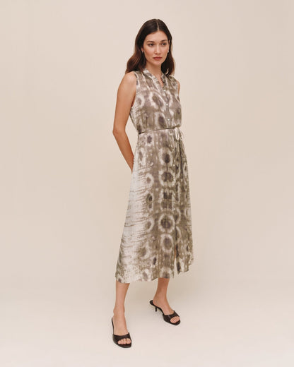 Bella Dahl Sleeveless Belted Midi Dress - Sage Snake Print