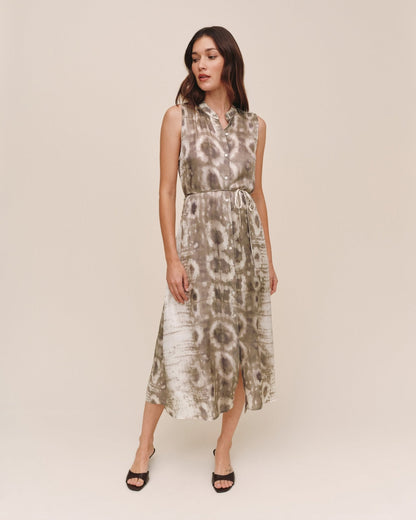Bella Dahl Sleeveless Belted Midi Dress - Sage Snake Print
