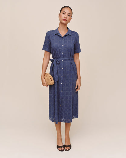 Bella Dahl Short Sleeve Midi Shirt Dress - Indigo Blues