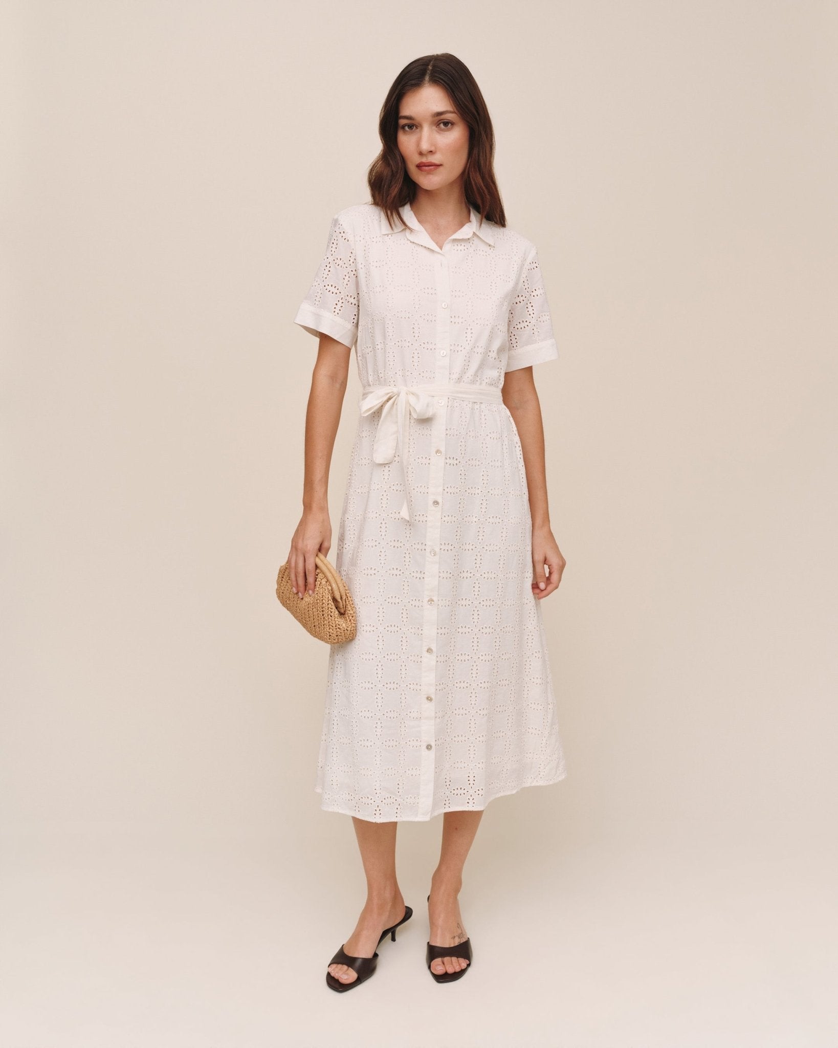 Bella Dahl Short Sleeve Midi Shirt Dress - Ivory