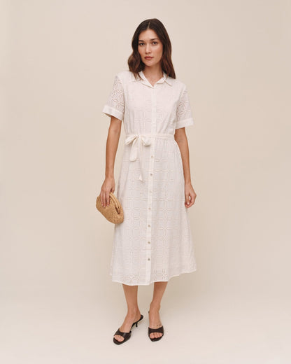 Bella Dahl Short Sleeve Midi Shirt Dress - Ivory