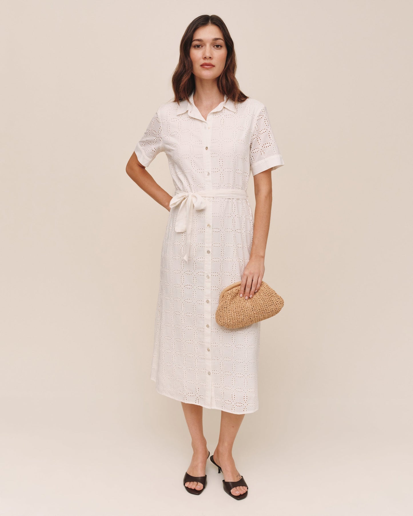 Bella Dahl Short Sleeve Midi Shirt Dress - Ivory