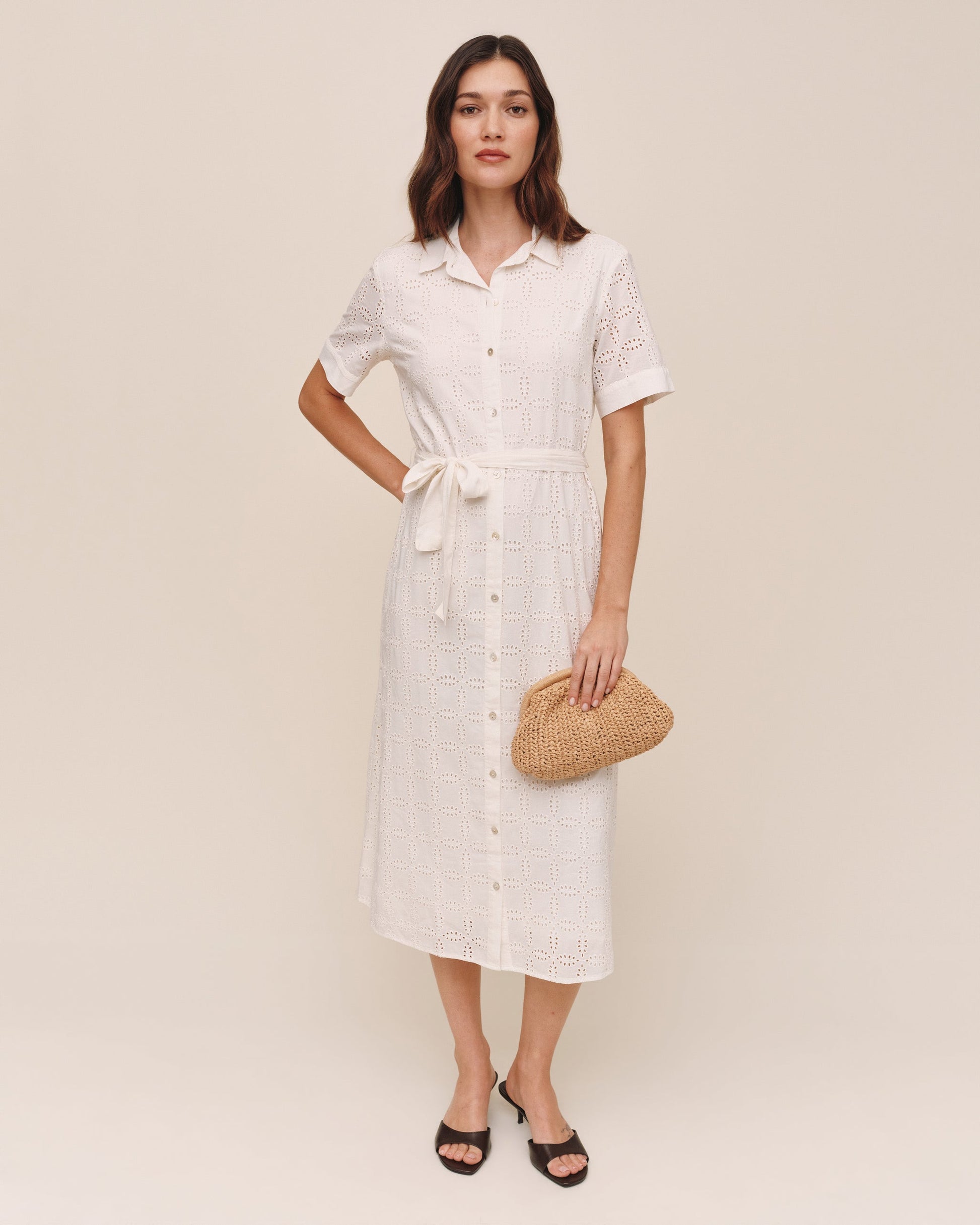 Bella Dahl Short Sleeve Midi Shirt Dress - Ivory