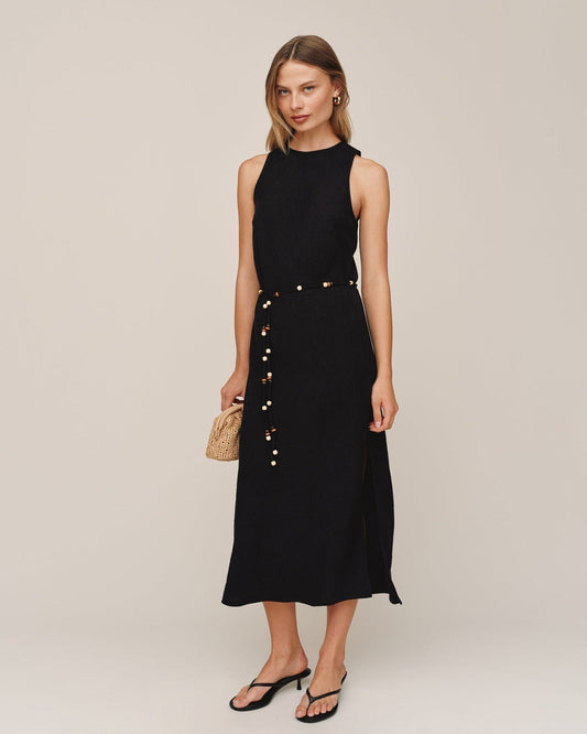Bella Dahl Bias Midi Dress With Beaded Belt - Black