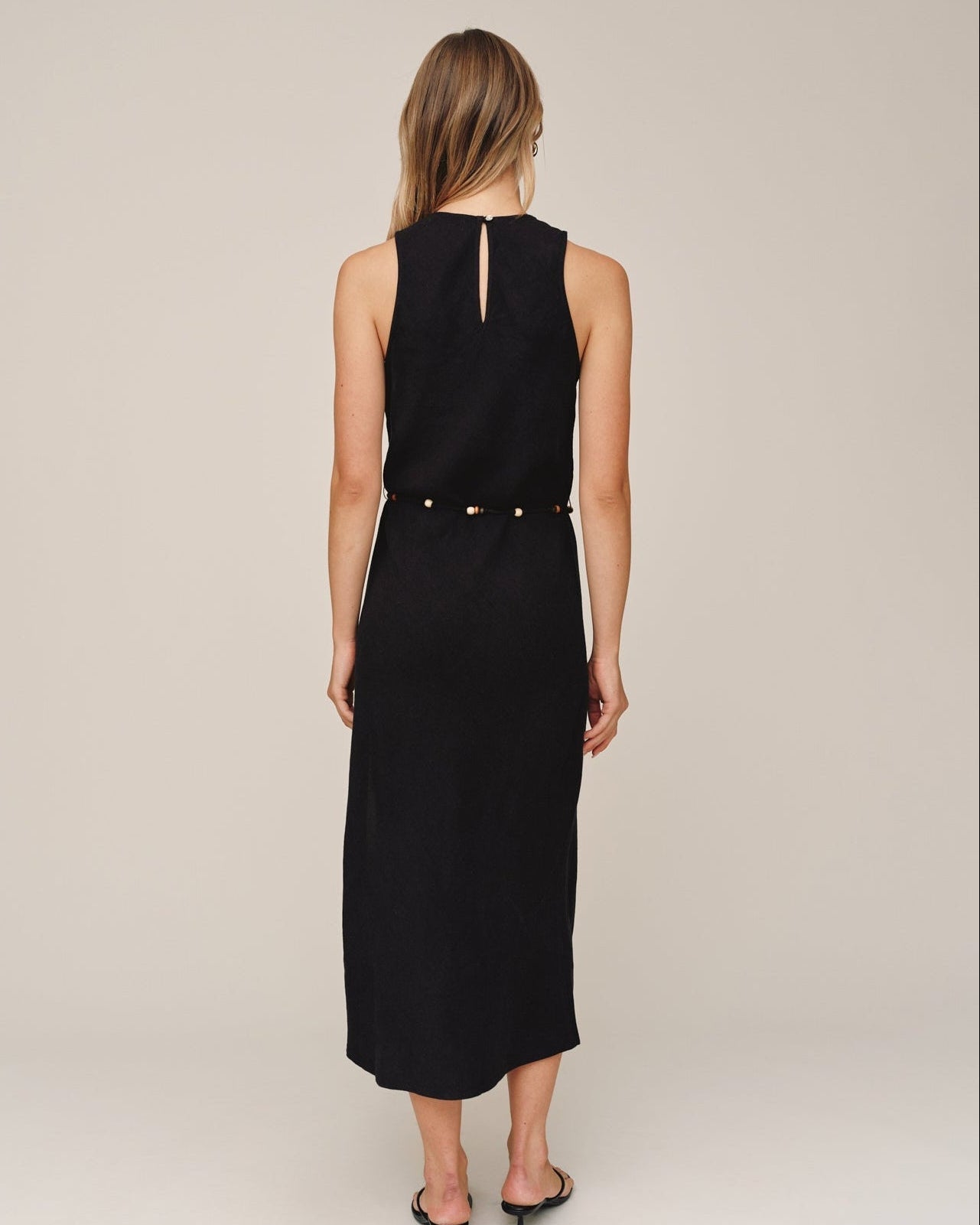 Bella Dahl Bias Midi Dress With Beaded Belt - Black