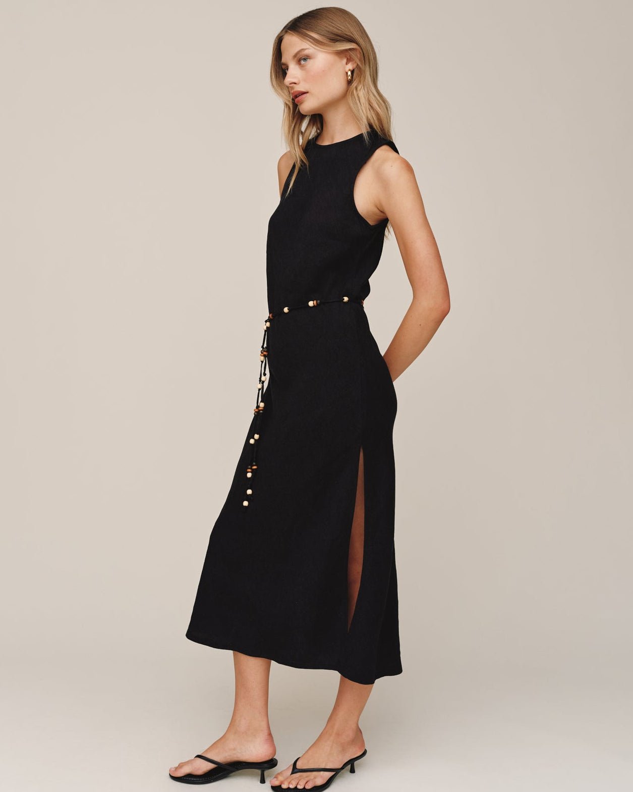 Bella Dahl Bias Midi Dress With Beaded Belt - Black
