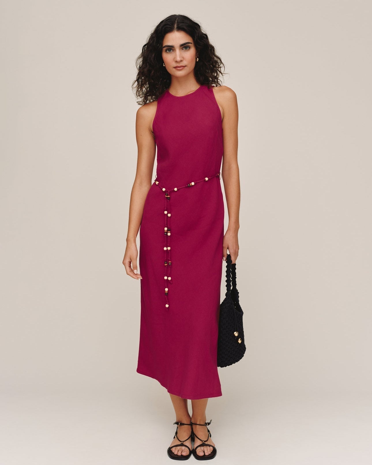 Bella Dahl Bias Midi Dress With Beaded Belt - Sangria