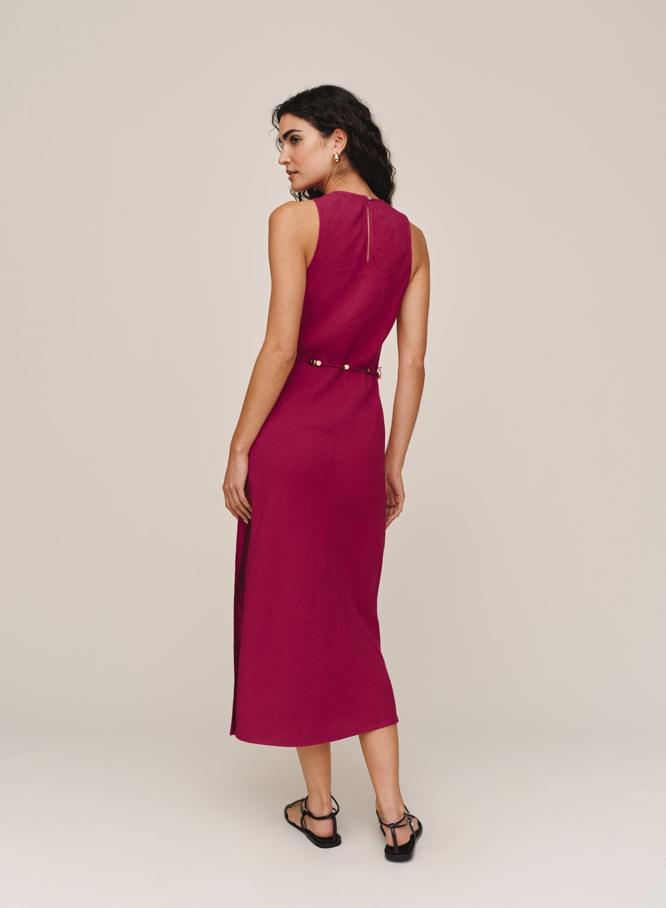 Bella Dahl Bias Midi Dress With Beaded Belt - Sangria