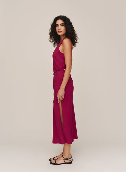 Bella Dahl Bias Midi Dress With Beaded Belt - Sangria