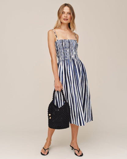 Bella Dahl Smocked Midi Dress - Painted Tides Stripe