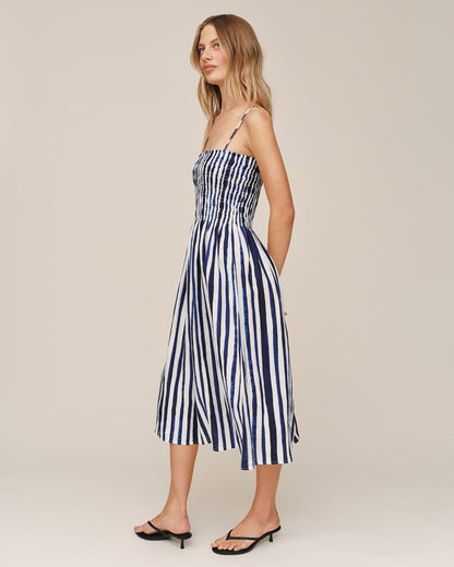 Bella Dahl Smocked Midi Dress - Painted Tides Stripe