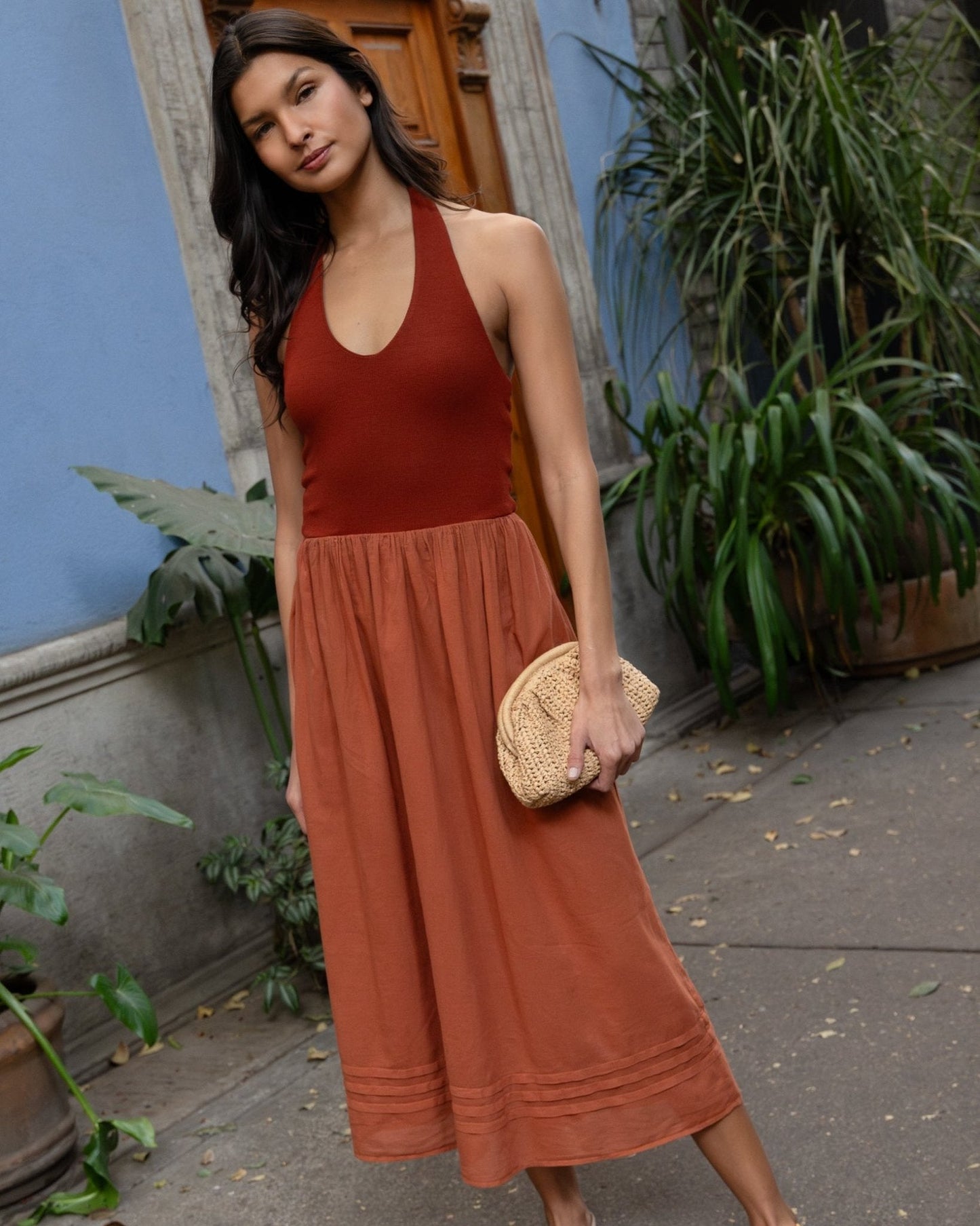 Bella Dahl Halter Neck Mixed Dress - Red Sand