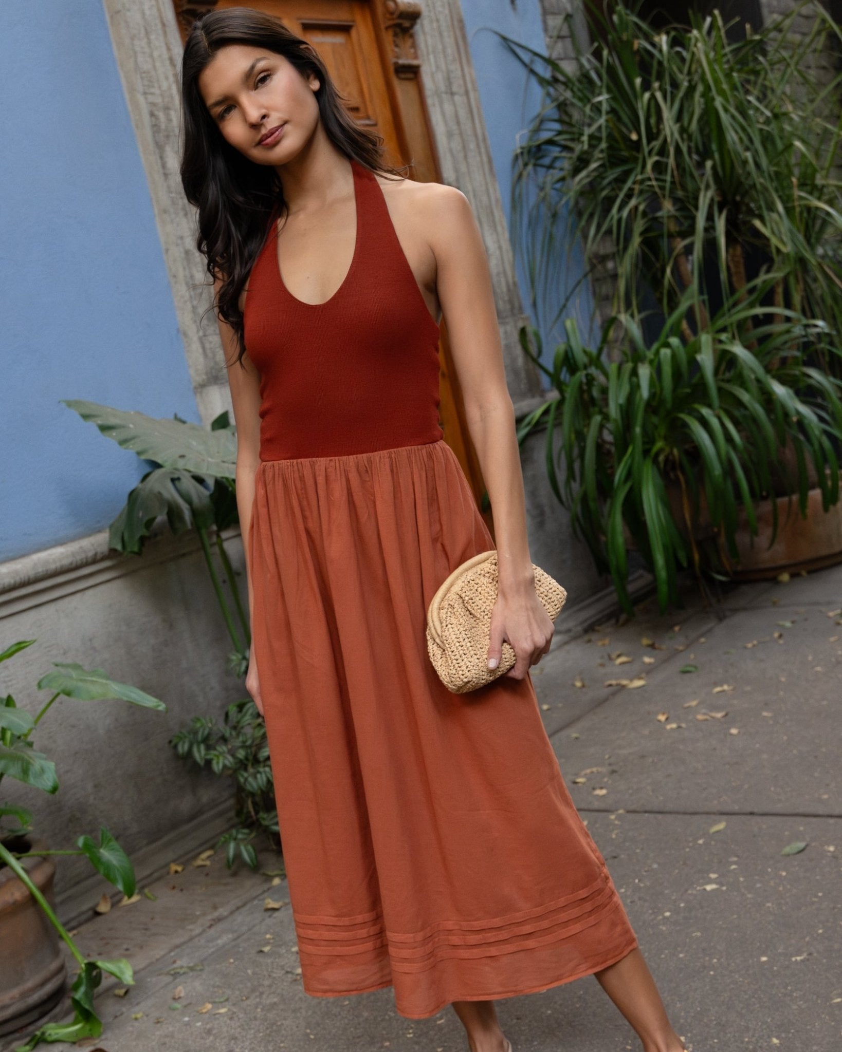 Bella Dahl Halter Neck Mixed Dress - Red Sand
