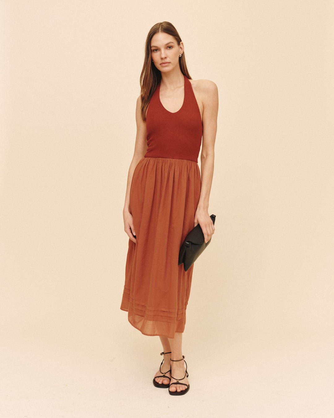 Bella Dahl Halter Neck Mixed Dress - Red Sand