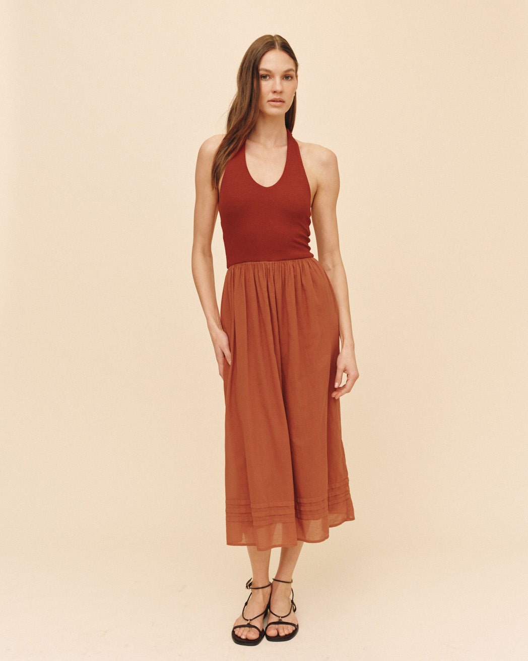 Bella Dahl Halter Neck Mixed Dress - Red Sand