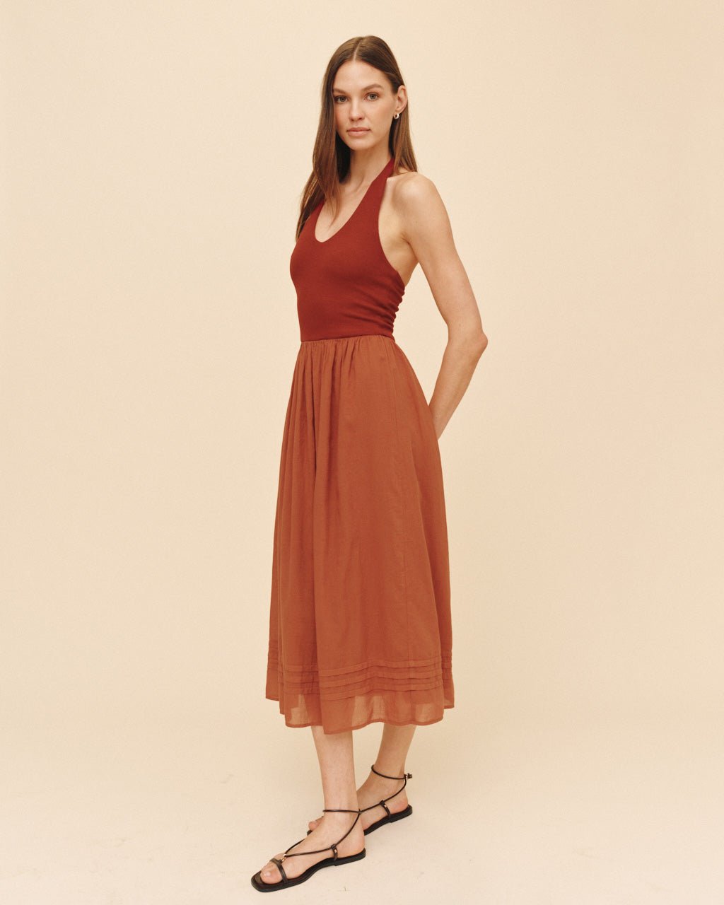 Bella Dahl Halter Neck Mixed Dress - Red Sand