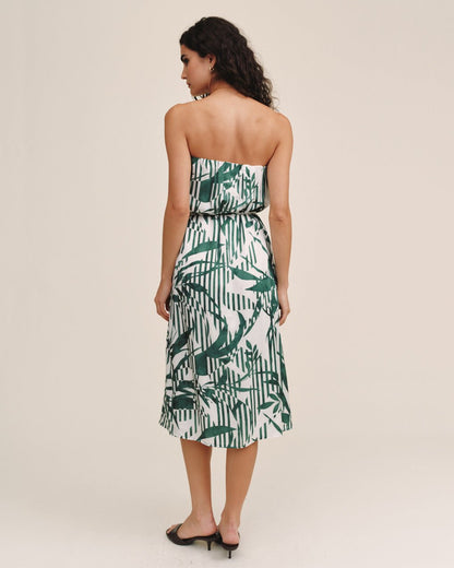 Bella Dahl Flowy Strapless Midi Dress - Palm Paradise Print