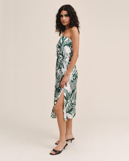 Bella Dahl Flowy Strapless Midi Dress - Palm Paradise Print