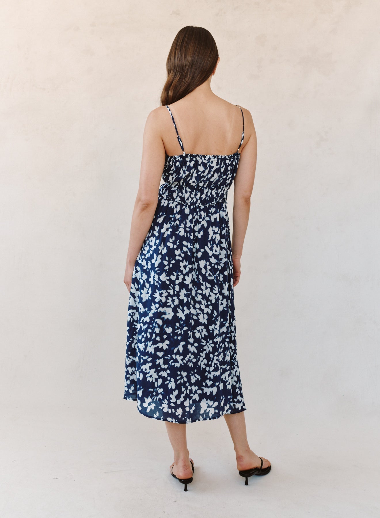 Bella Dahl Elastic Waist Midi Dress - Indigo Bloom Print