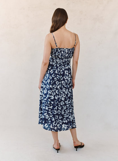 Bella Dahl Elastic Waist Midi Dress - Indigo Bloom Print